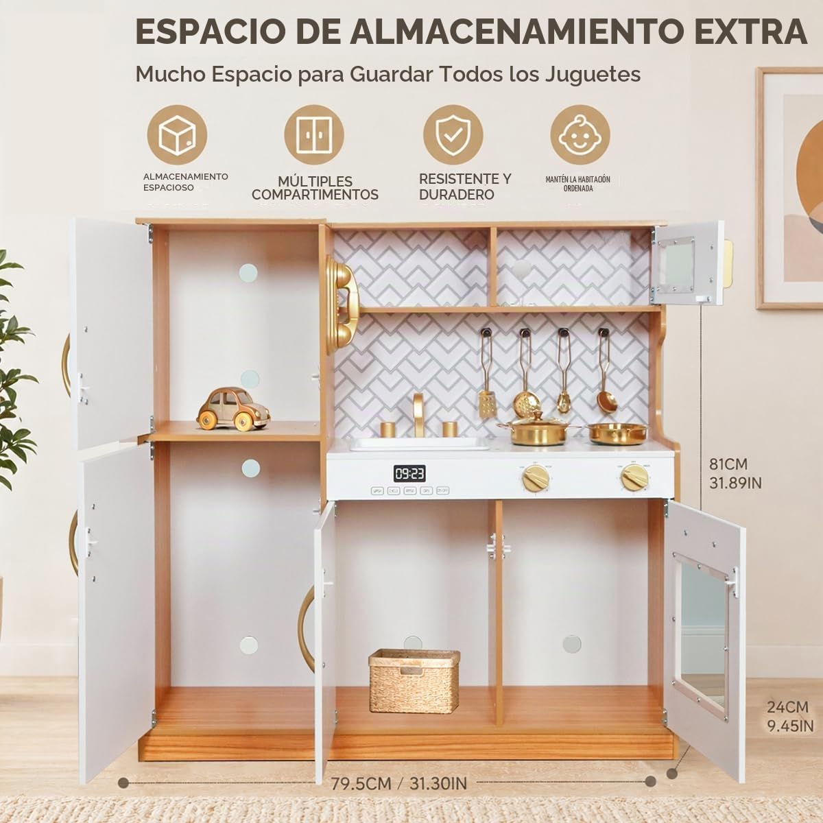 Conjunto de Juguete de Cocina de Madera con Luz, Juego de Cocina de...