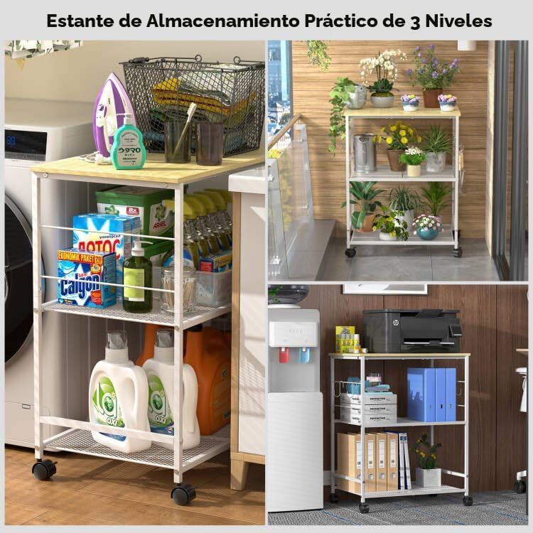 ThreeHio Carrito de microondas de cocina rodante, soporte de mesa d...