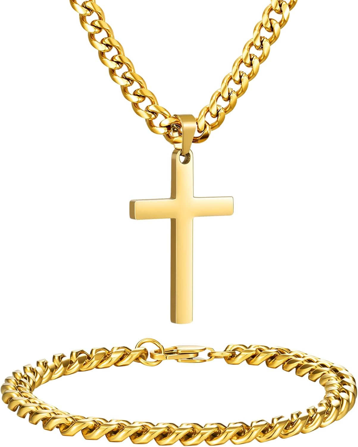 NORBU Juego de collar y pulsera de cruz de acero inoxidable para ho...