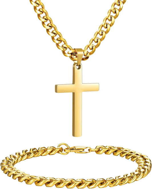 NORBU Juego de collar y pulsera de cruz de acero inoxidable para ho...