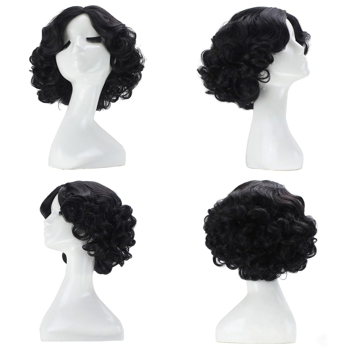 ANOGOL Peluca rizada negra corta Cosplay negro rizado Bob peluca pr...