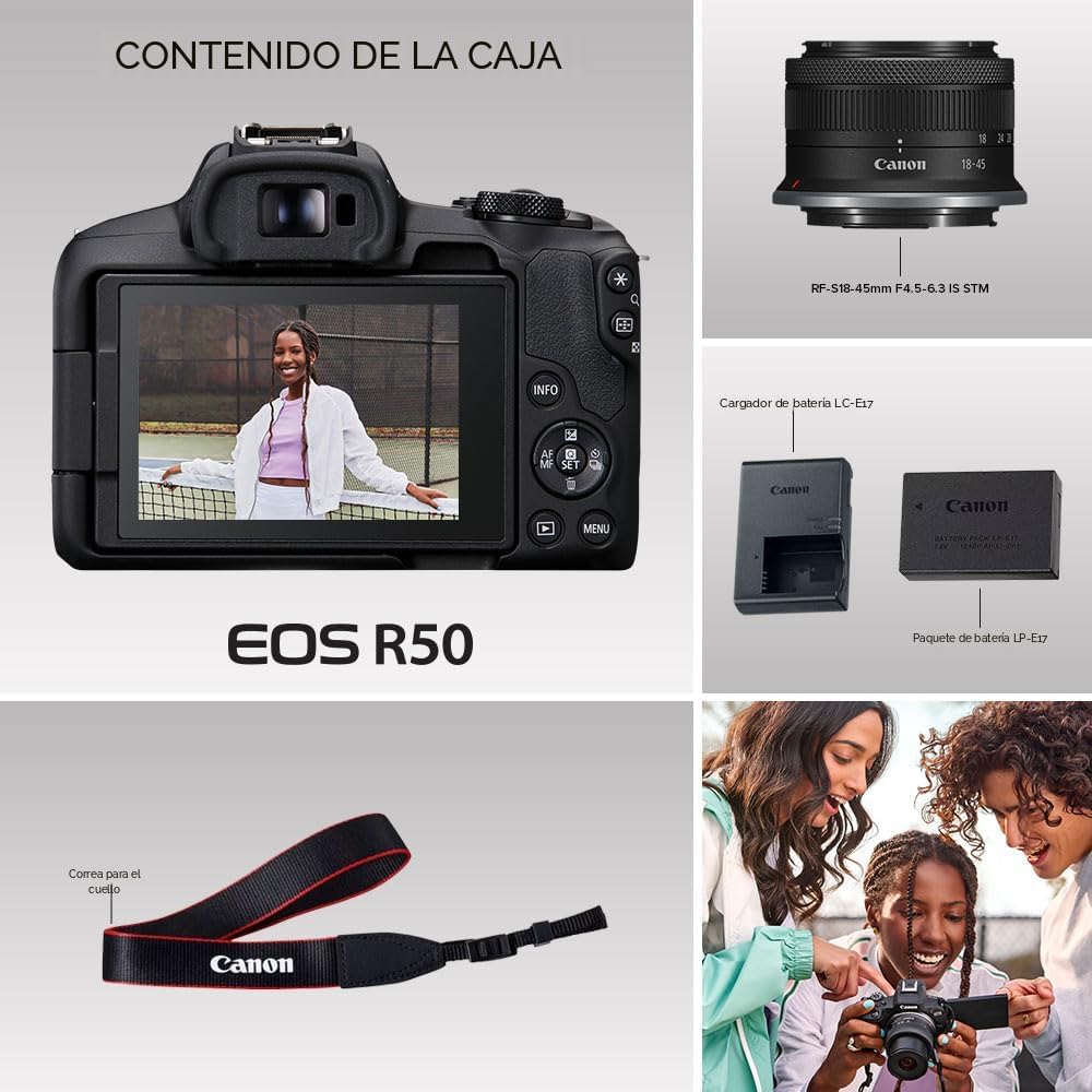 Kit de cámara sin espejo Canon EOS R50 con lente RF-S18-45mm F4.5-6...