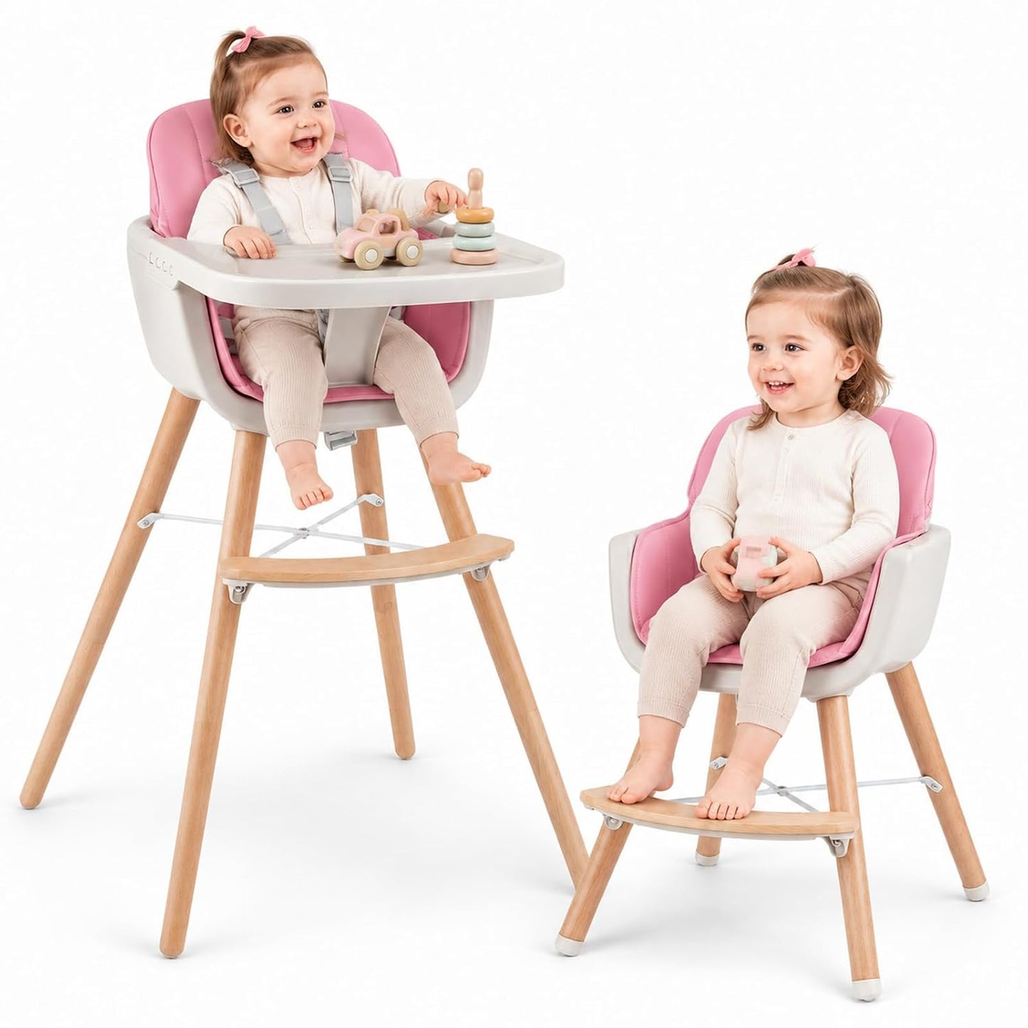 HONEY JOY Silla alta para bebé, silla alta 6 en 1 de madera Eat &am...