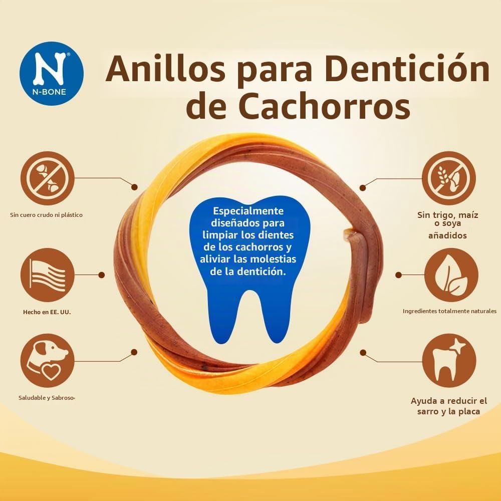N-Bone Anillo de dentición para cachorros, sabor calabaza, 7.2 onza...