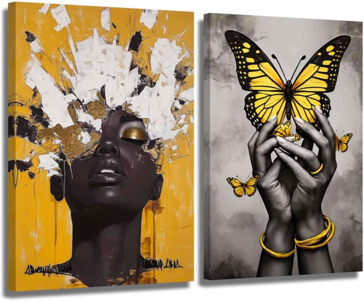 XLMDYYSW Juego de 2 lienzos artísticos abstractos de mujer negra y...