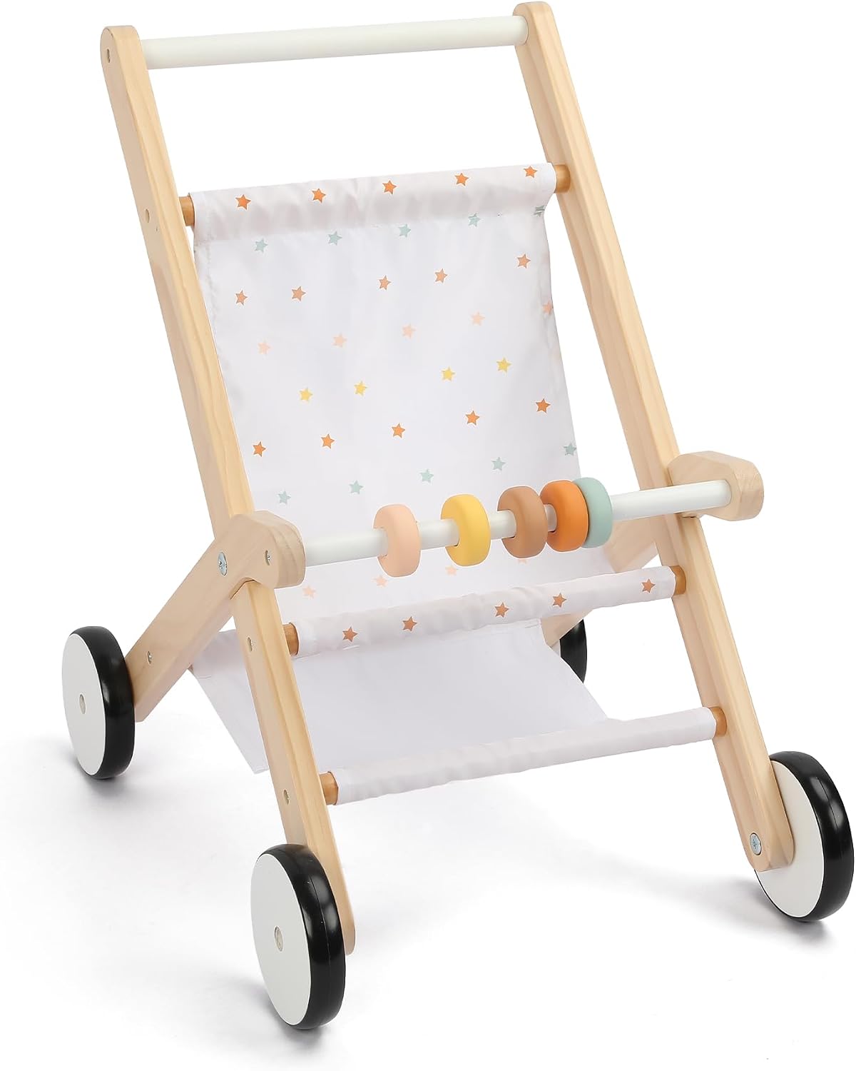 Freniland Cochecito de madera para muñeca de bebé, juguete para cam...