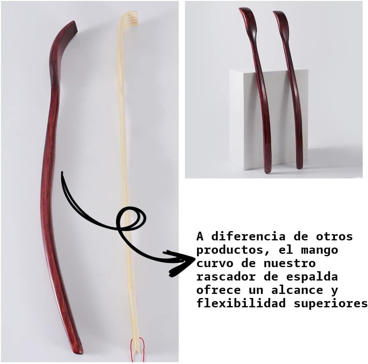 ITCHY-BAN Rascador de espalda de madera de gran tamaño: mango curva...