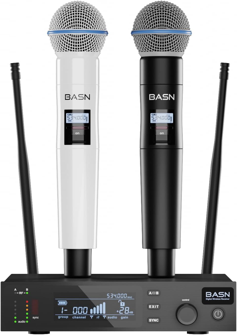 BASN UHF Sistema de micrófono inalámbrico de doble canal, micrófono...