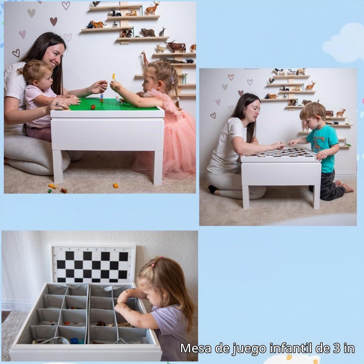 UTEX Mesa de construcción 3 en 1 para niños y mesa de ajedrez compa...