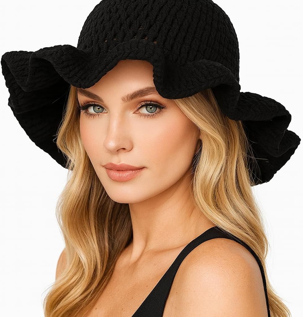 Sombrero de cubo tejido a ganchillo para mujeres, sombrero de pesca...