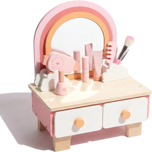 Juego de tocador de madera para niños, juego de simulación con espe...