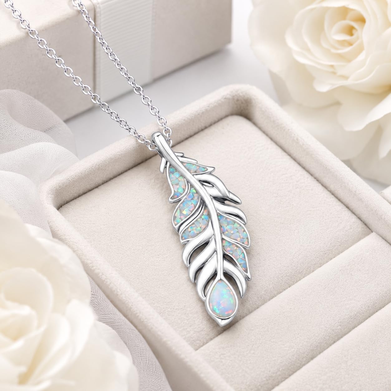 Teetyyt Collar de Plumas de Turquesa para Mujer Chapado en Oro Blan...