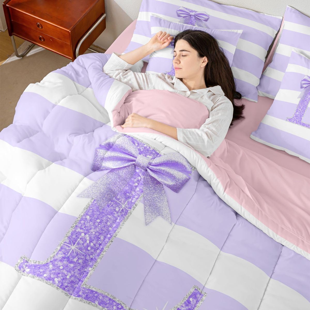 Erosebridal Juego de edredón de 7 piezas con diseño de letra L con...