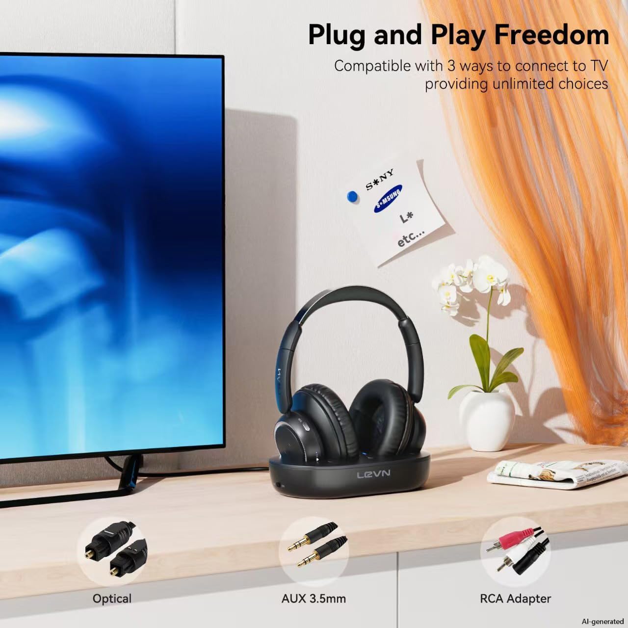 LEVN - Auriculares inalámbricos para ver TV, auriculares para TV in...