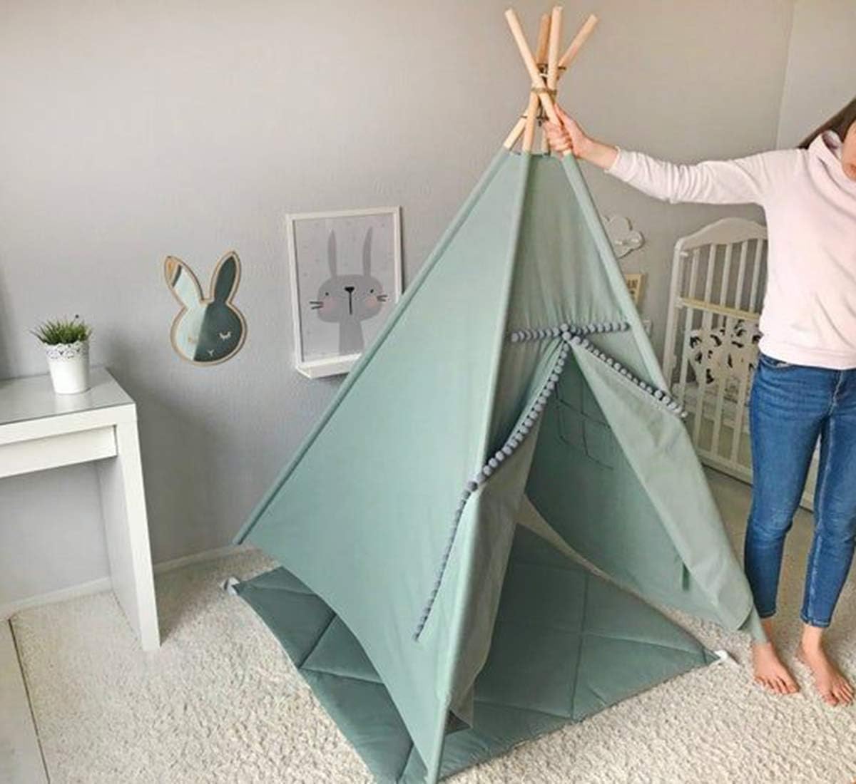 RONGFA Tienda de campaña para niños con pompón blanco, tipi de jueg...
