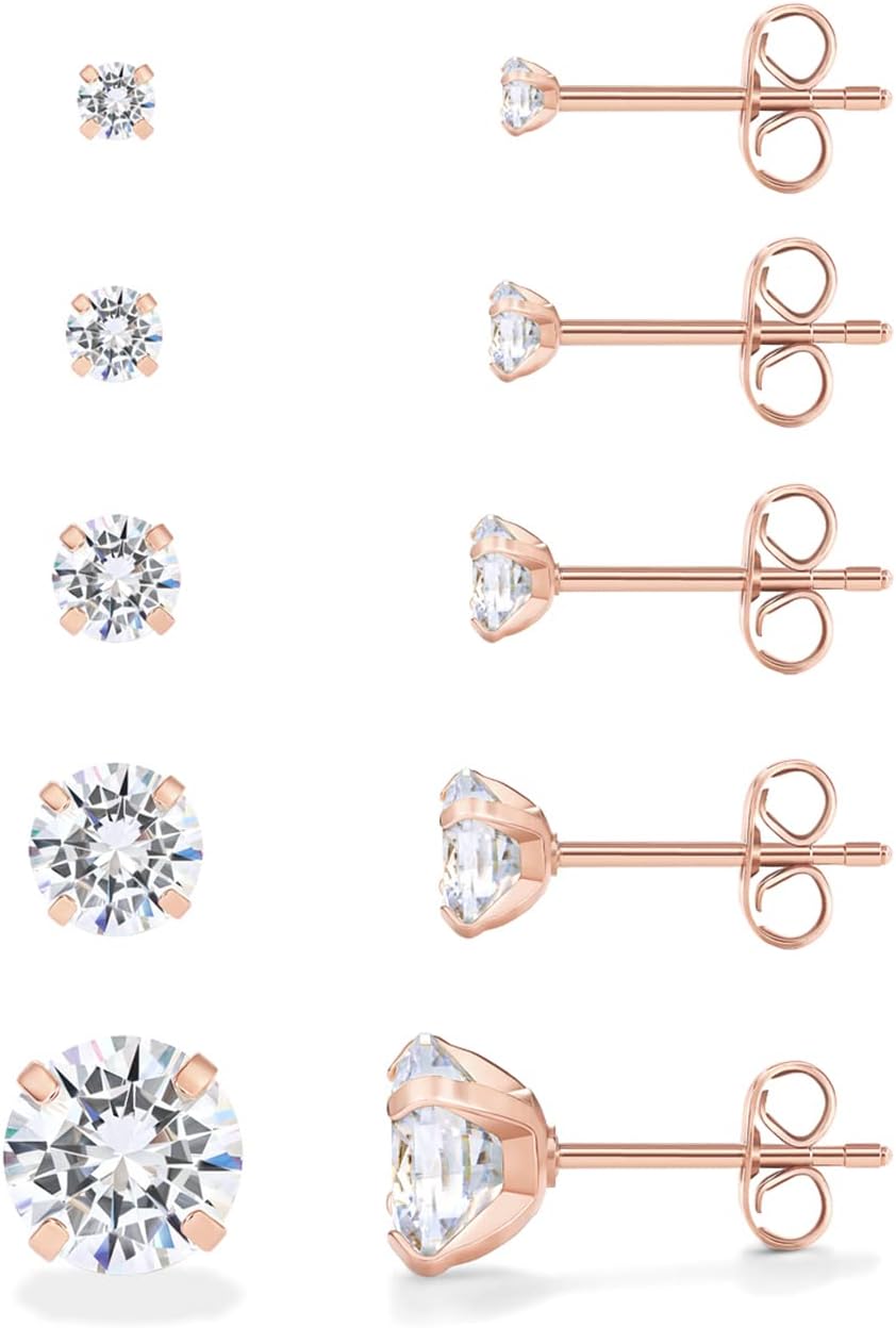 PAVOI 5 pares de aretes de tuerca impermeables para mujer, acero in...