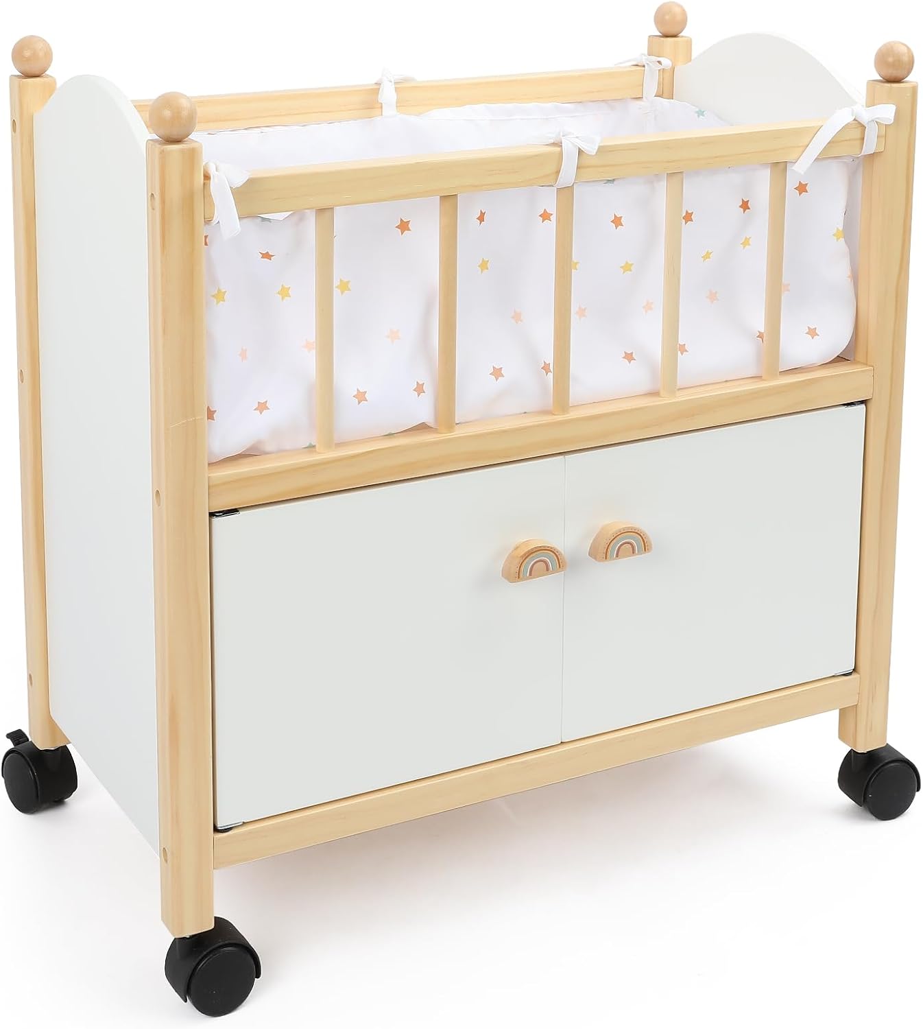 Freniland Cama de madera para muñecas con almacenamiento, ruedas y...