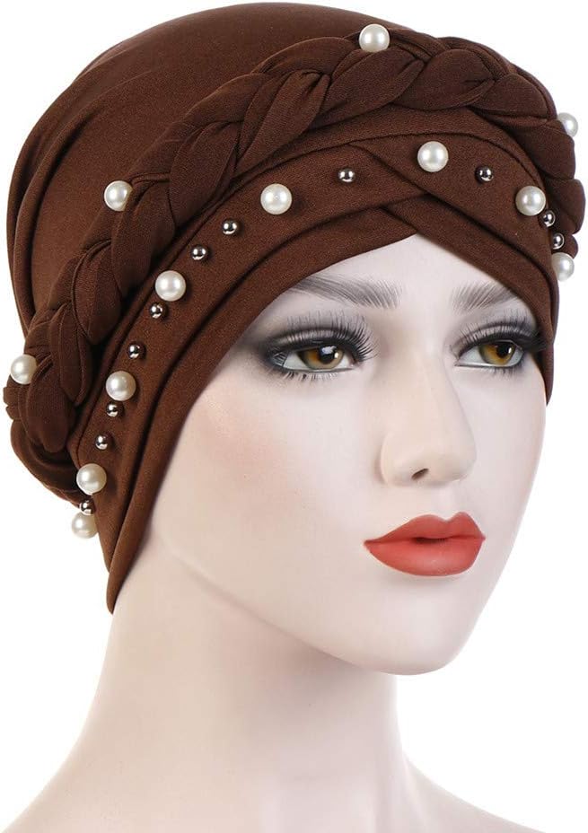 YiYi Operation Sombrero turbante de hiyab trenzado con cuentas de p...