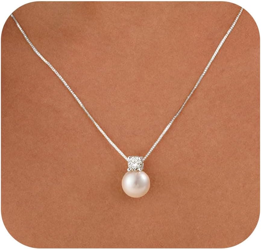 WFYOU Collares de perlas para mujer, collar de perlas redondas de a...