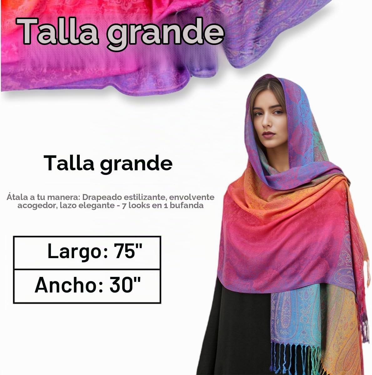 guiyal Bufanda suave vintage de jacquard de mezcla de algodón con b...