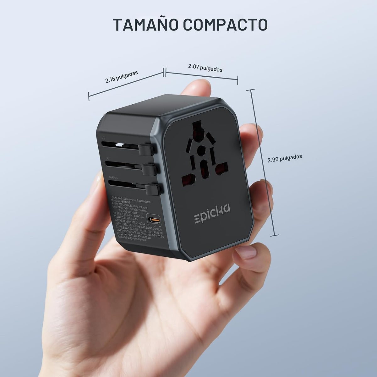 EPICKA 45W Adaptador de viaje universal PD&amp;QC, 1AC\/3USB-C\/2US...