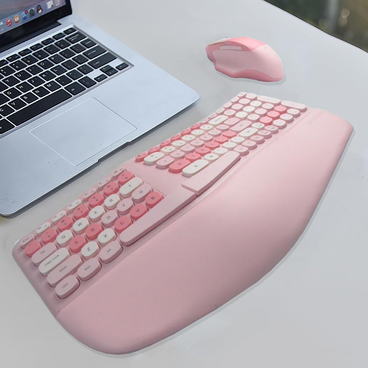 Combo de teclado ergonómico inalámbrico y mouse con reposamuñecas d...