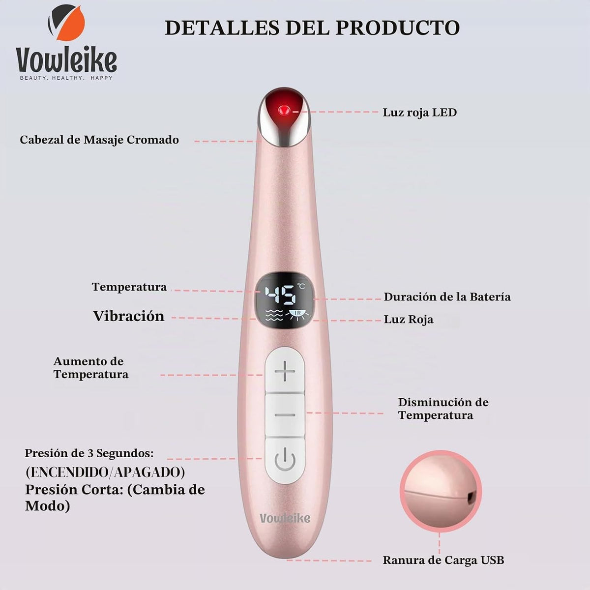 Vowleike Varita de levantamiento de ojos, 3 en 1 vibrante 98°F a 11...