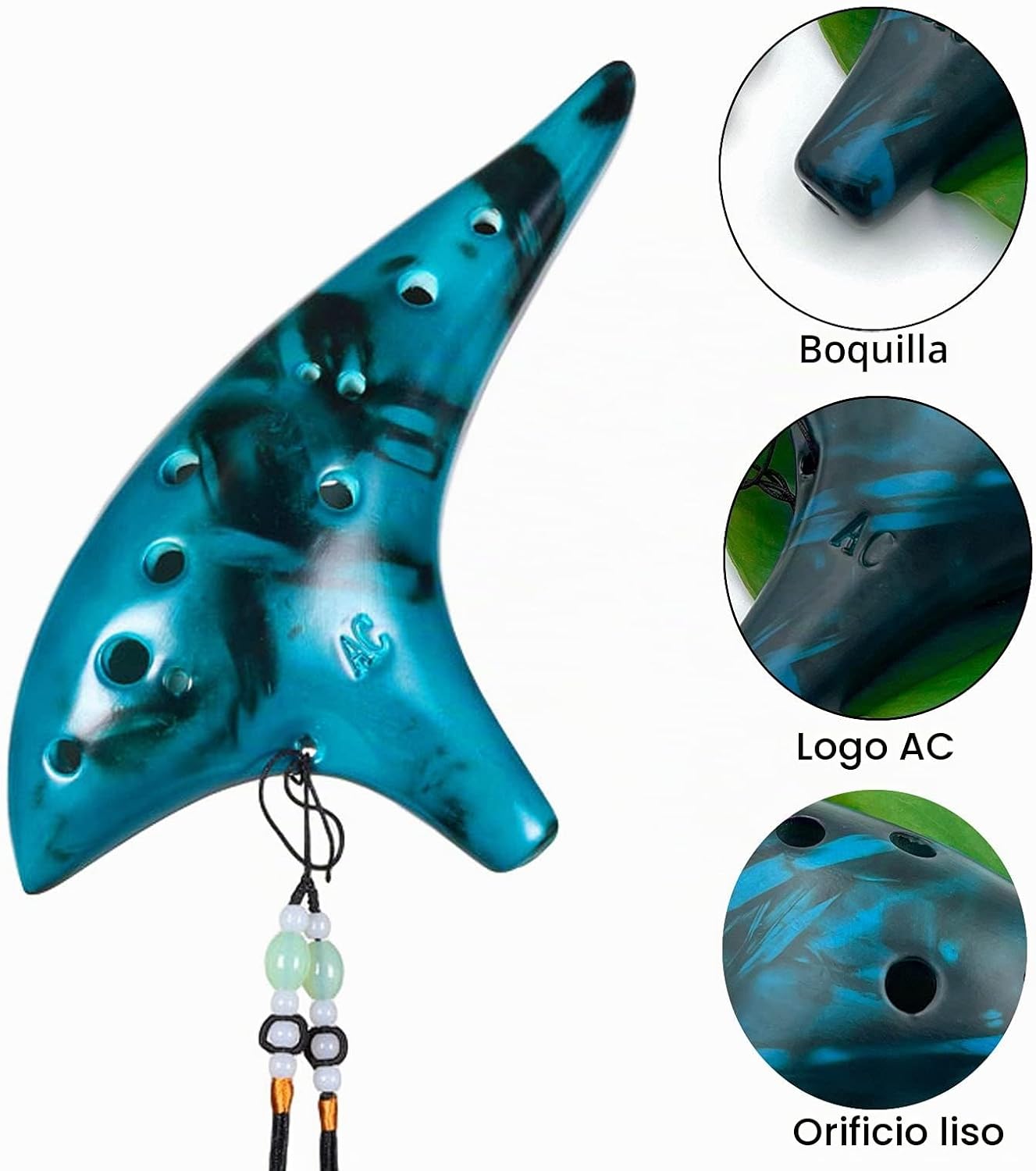 Ocarina de 12 agujeros Alto C de paja con cerámica ahumada, instrum...