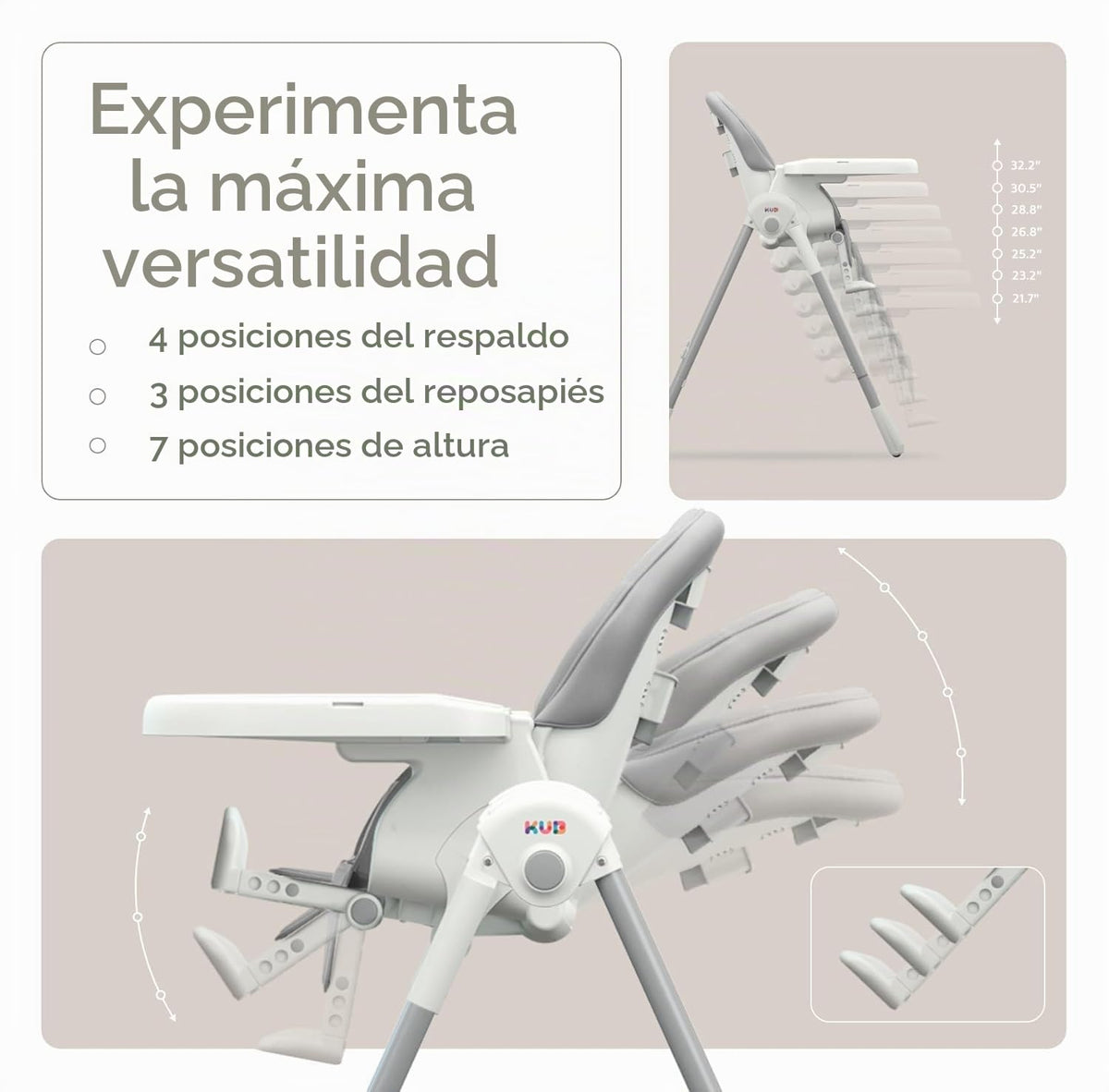 KUB Silla alta plegable 3 en 1 para bebé | Sillas altas multifuncio...