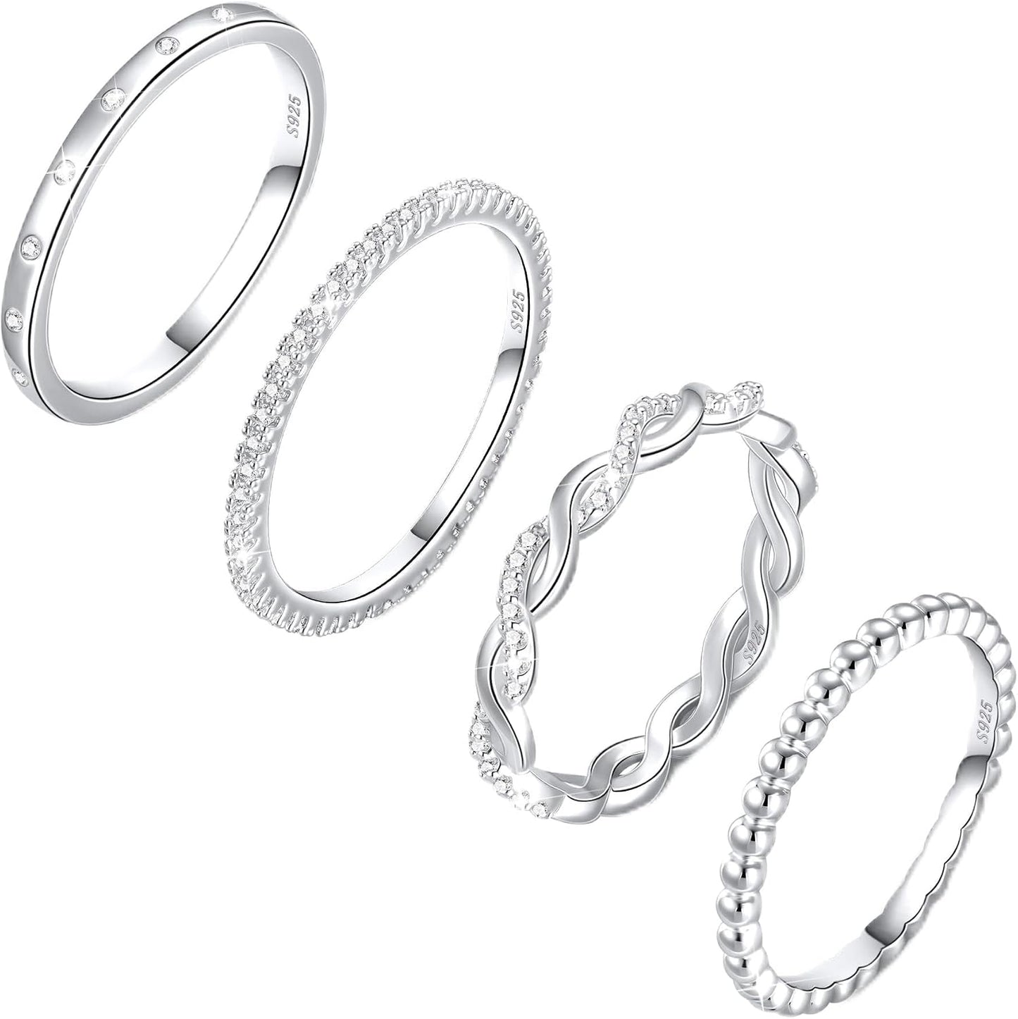 Diorra Anillo de Plata Esterlina para Mujer, 4PCS Anillos Finos Api...
