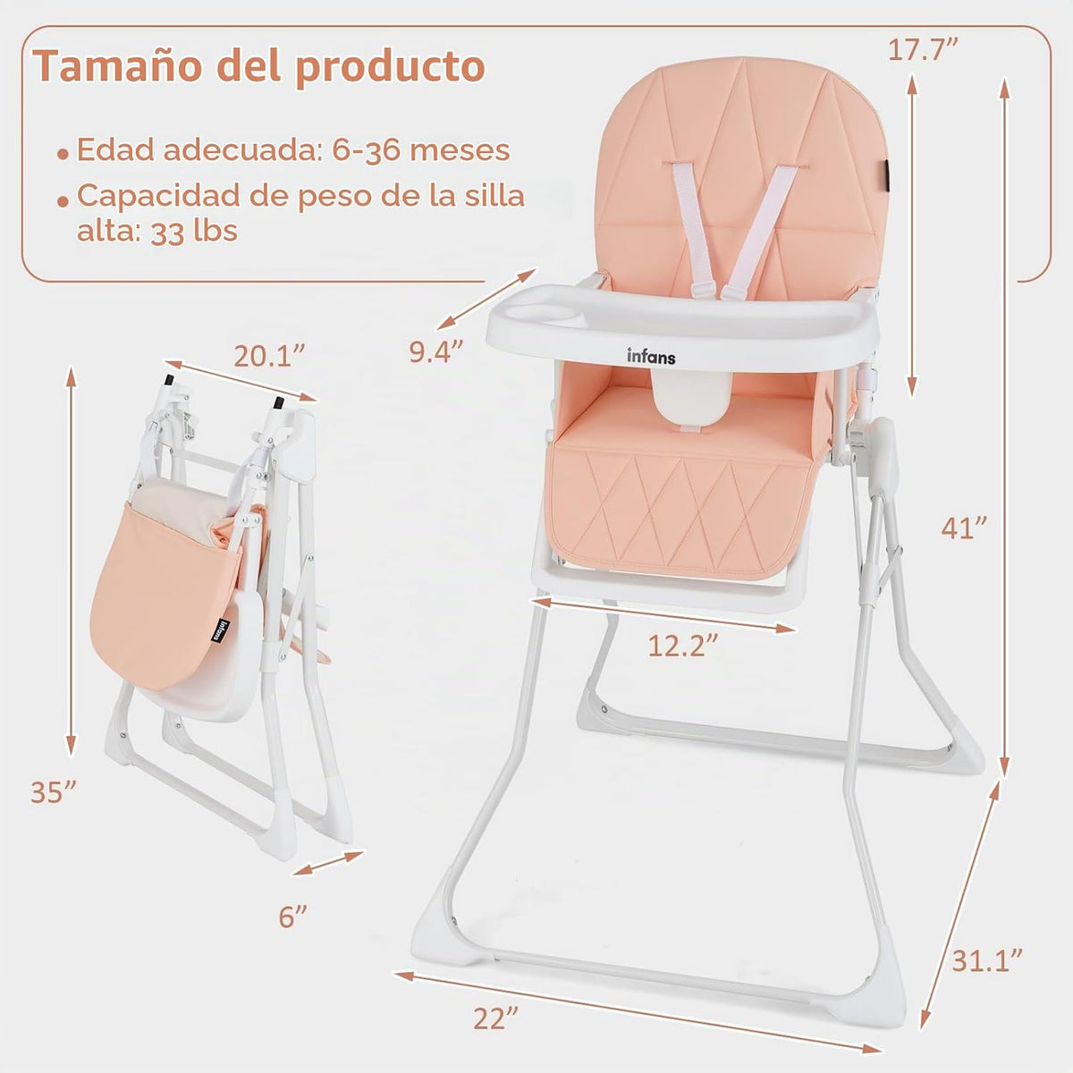 INFANS Silla alta para bebé, silla alta portátil plegable rápida pa...
