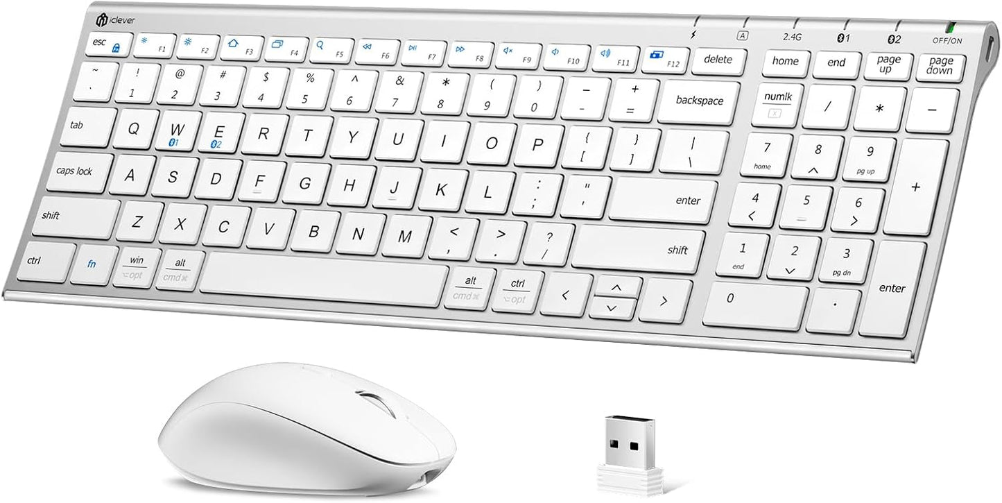 iClever Combo de teclado y mouse inalámbricos Bluetooth DK05, blanc...
