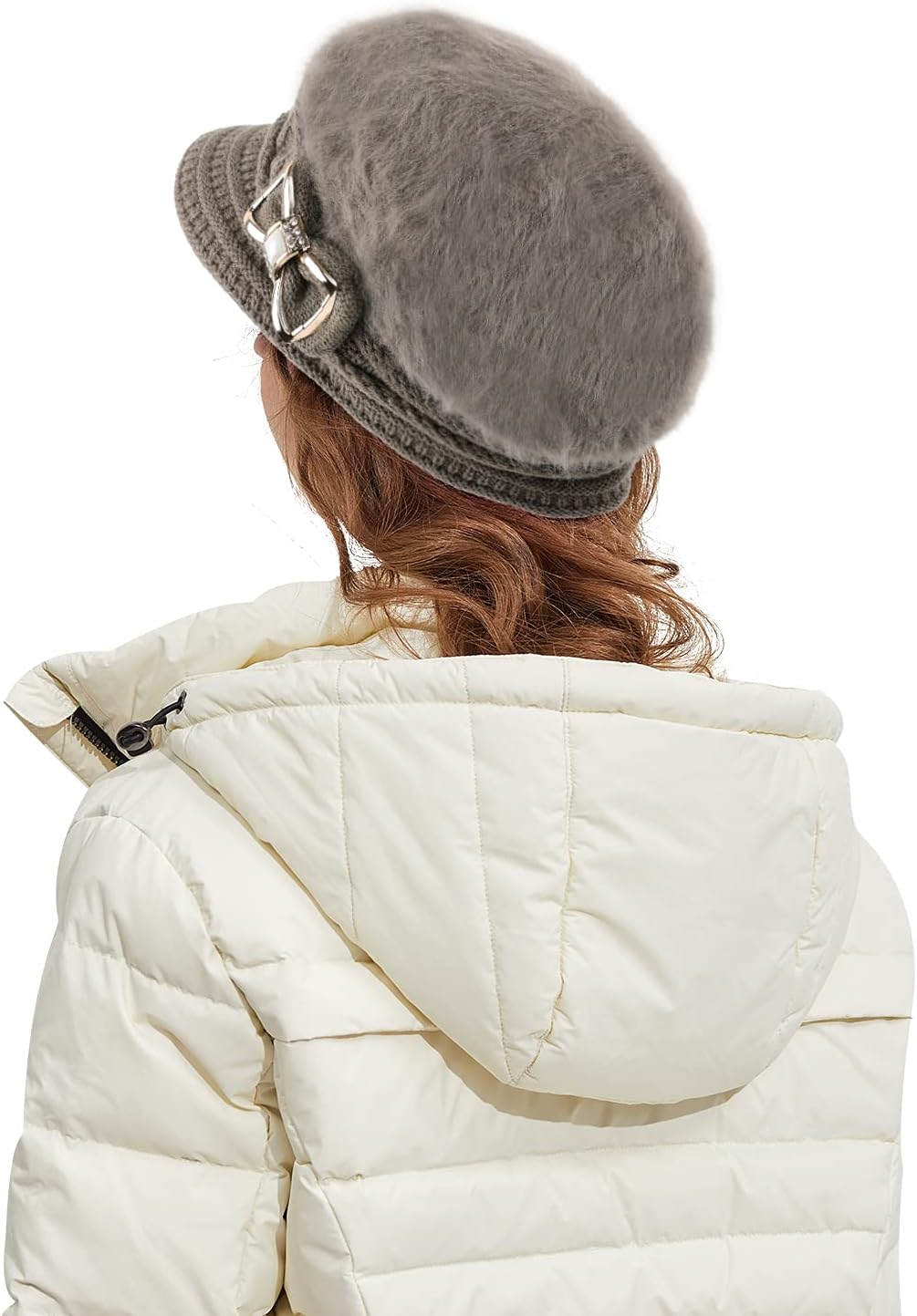 Surblue Sombrero de punto para mujer, boina, gorra de ala ancha con...