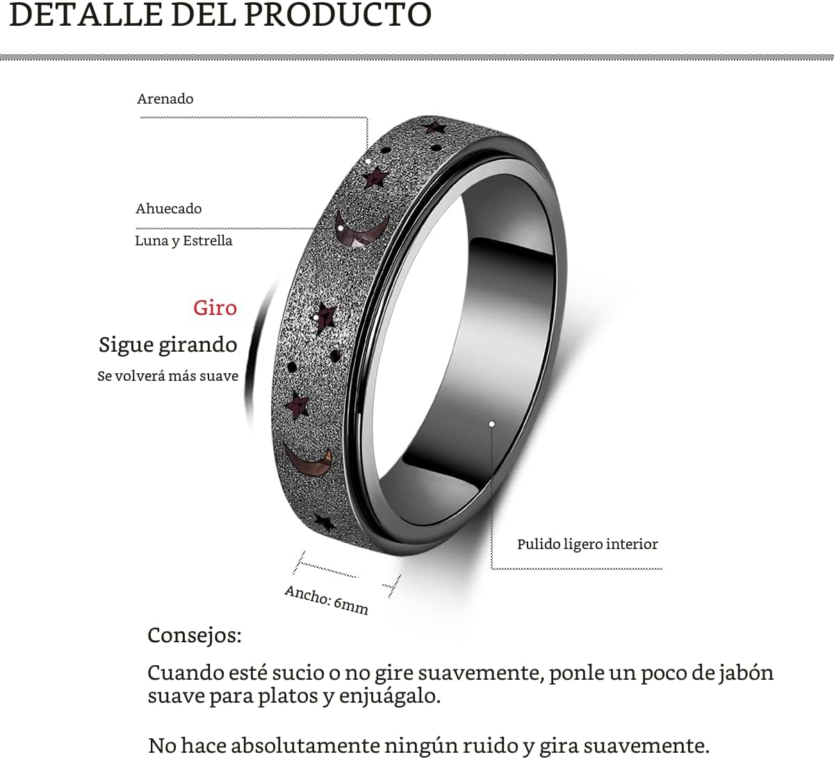 OreilleStar - Anillo giratorio de mujer para la ansiedad, anillo gi...
