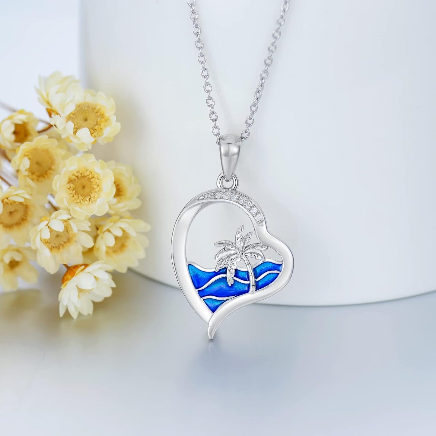 LWXIE Collar de playa de diamantes de plata de ley 925 con dije de...