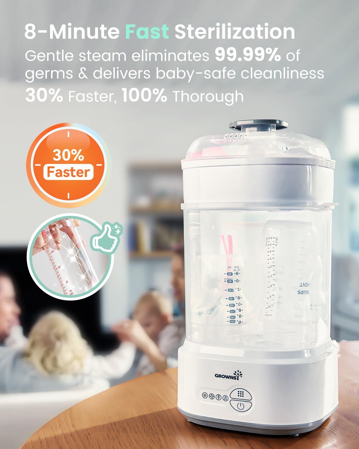 Grownsy Esterilizador y secador compacto para biberones con desinfe...