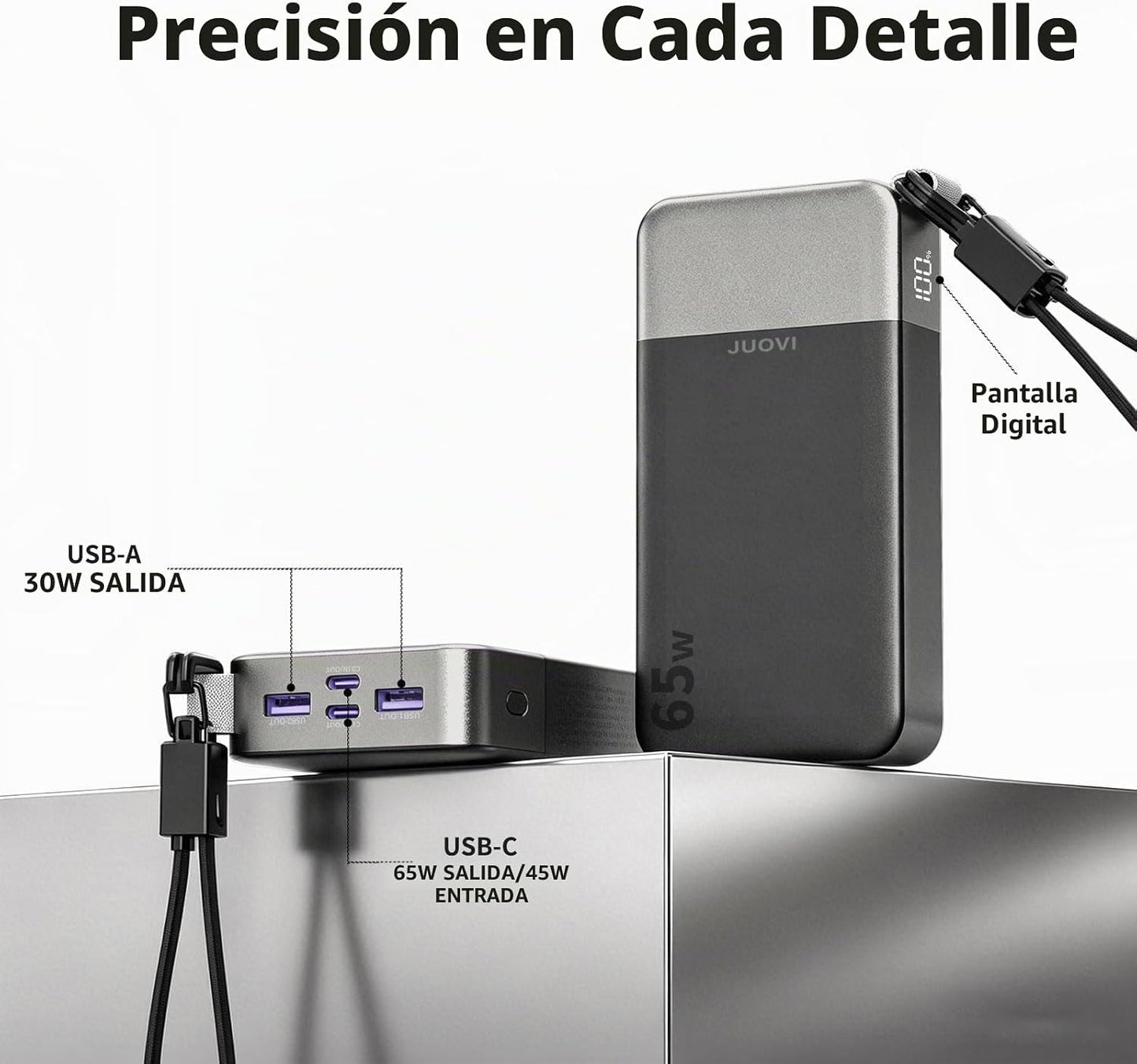 JUOVI Cargador portátil, banco de energía para portátil de 65 W, ca...