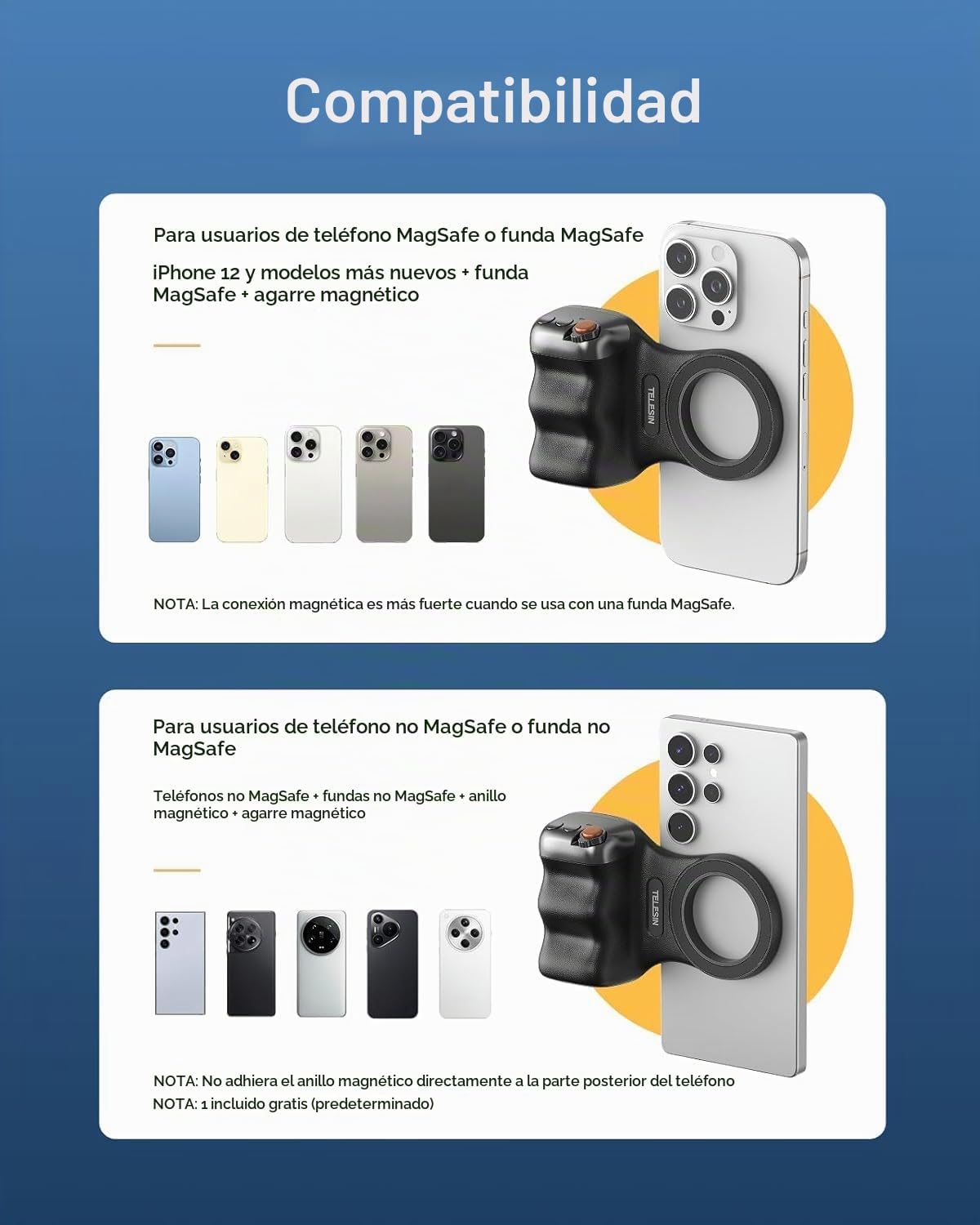TELESIN Fun Shot Empuñadura Magnética para Cámara de Teléfono + Kit...