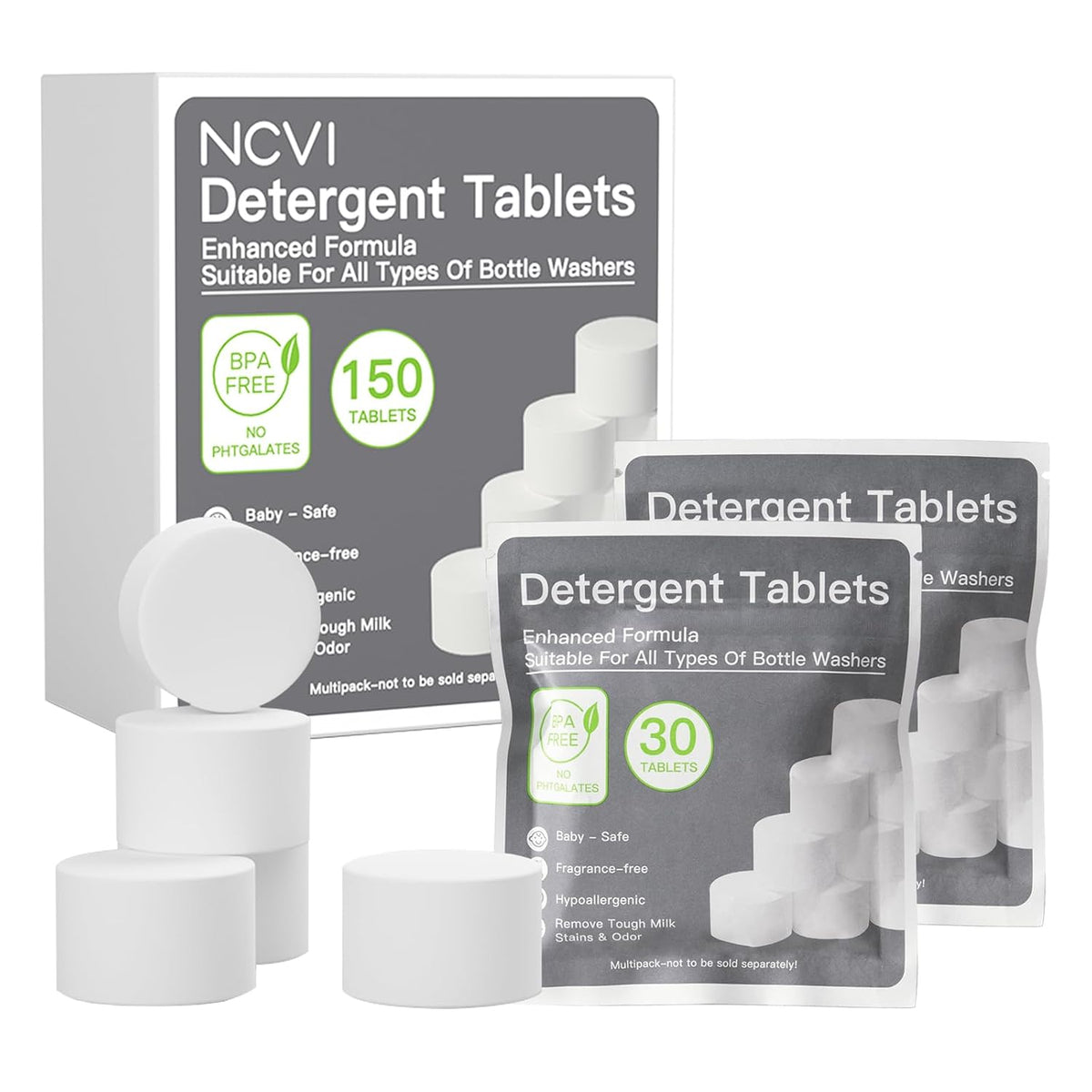 NCVI Tabletas de bloque de lavado de detergente, 150 unidades, comp...
