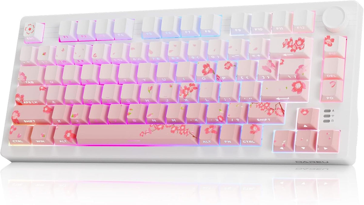 DAREU EK75PRO Teclado Mecánico Inalámbrico Rosa Sakura, 75% Hot Swa...