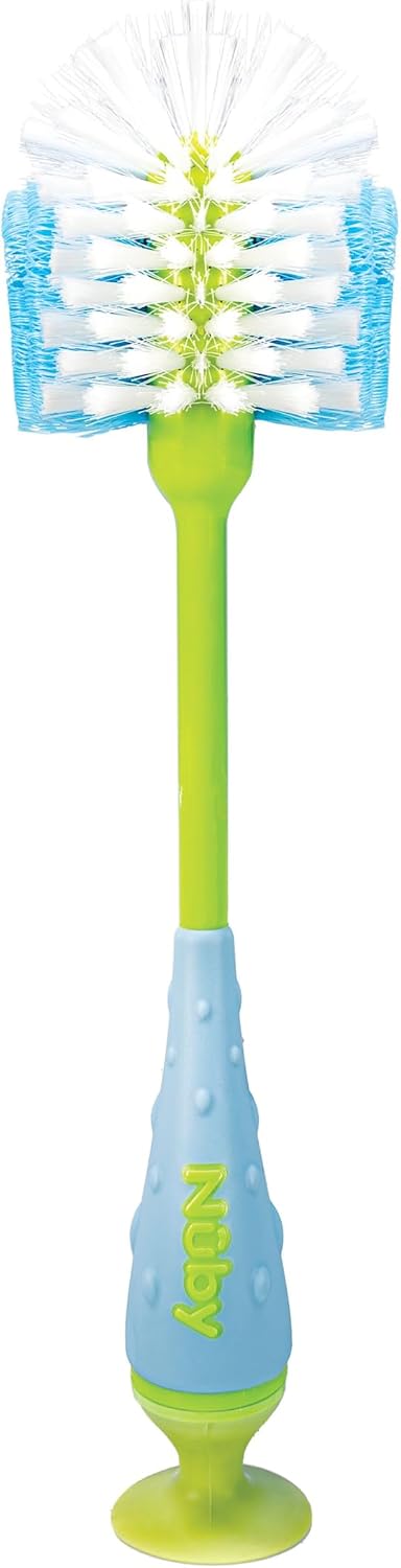 Nuby Cepillo 2 en 1 para biberón con soporte, cerdas de nailon suav...
