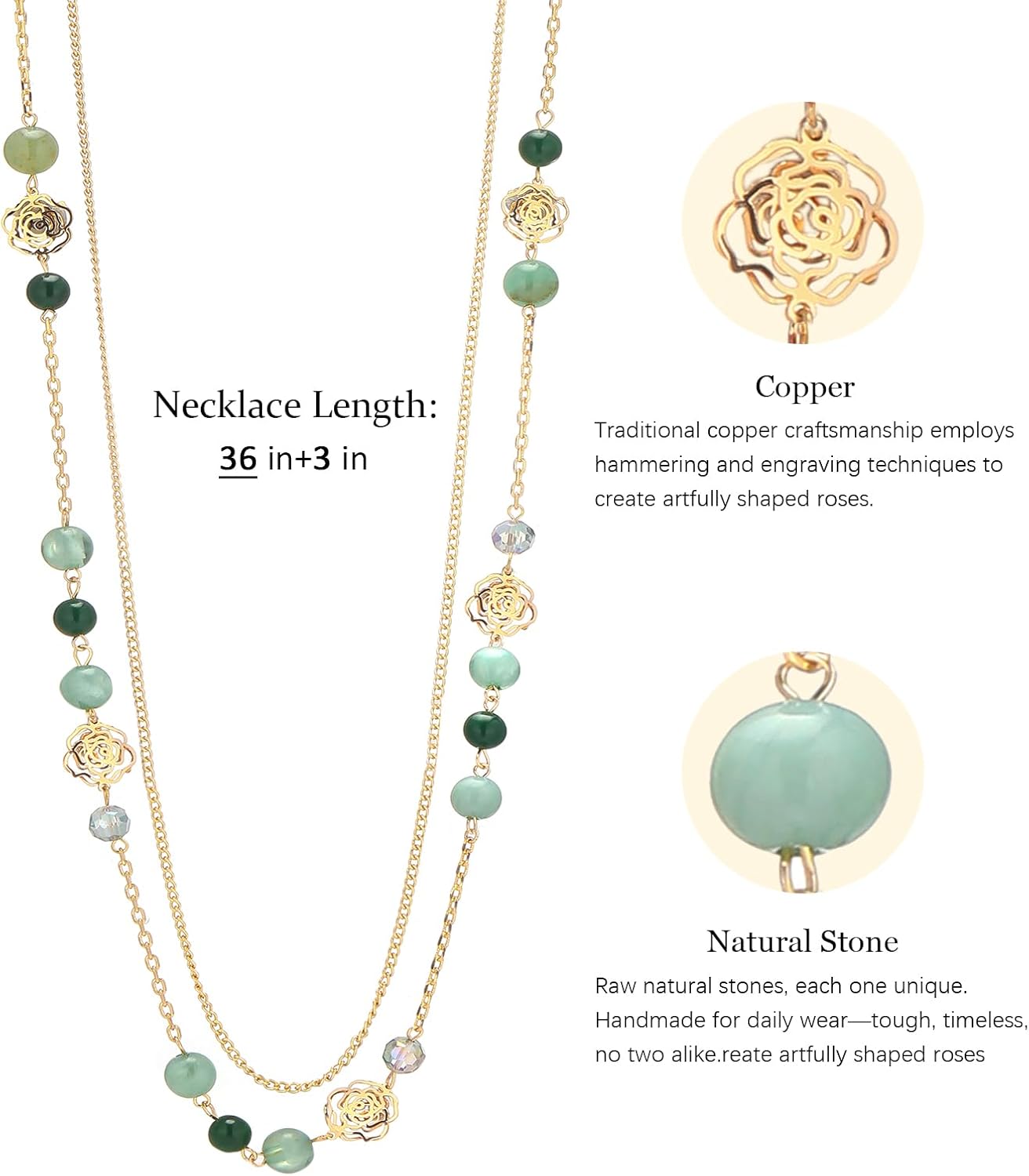FULU AUTUMN Collares Boho de Oro Largos para Mujer con Cuentas de P...