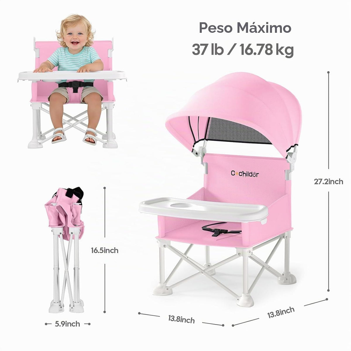 Cochildor Silla de bebé portátil 4 en 1, asiento elevador plegable...