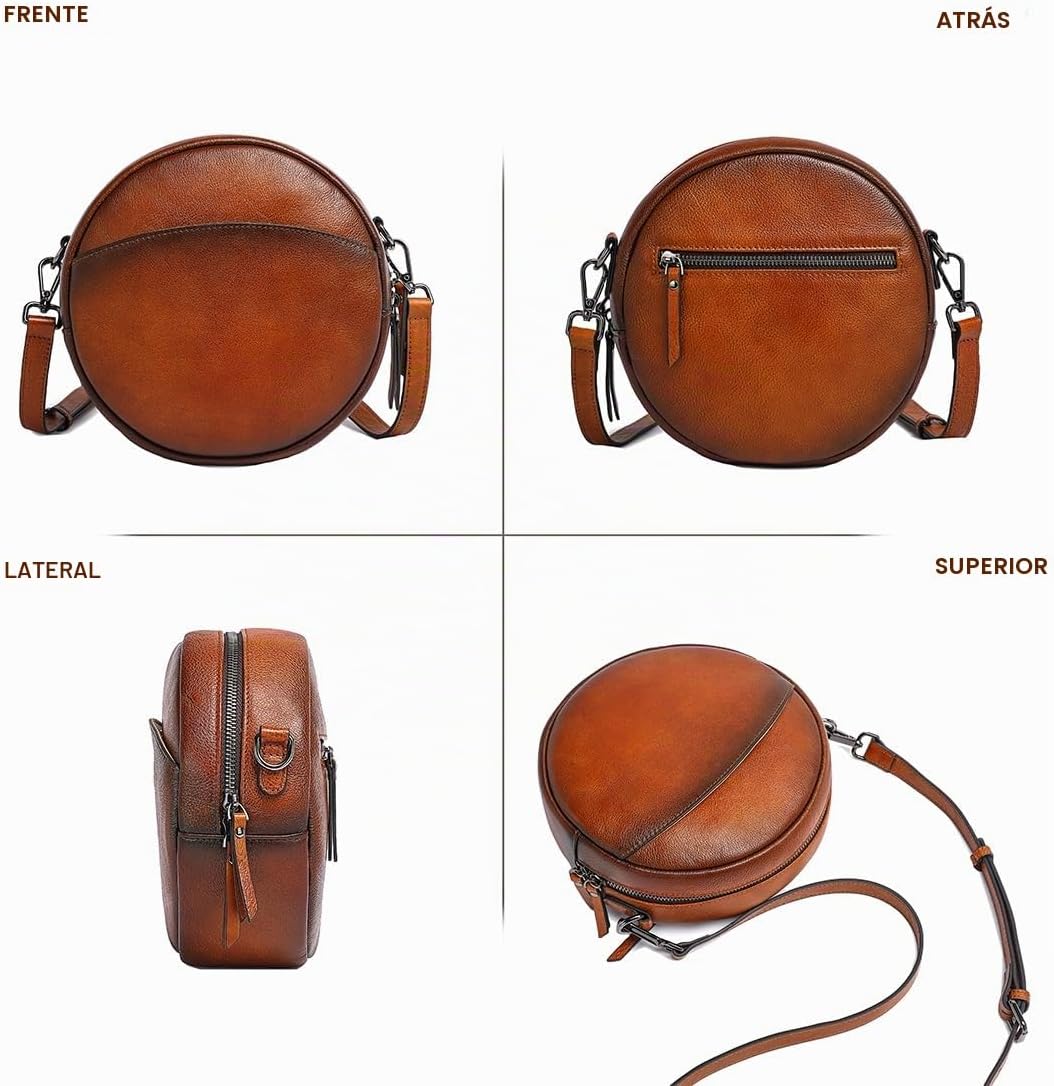 COOLCY Bolsos cruzados de cuero, bolso de hombro circular, bolso re...