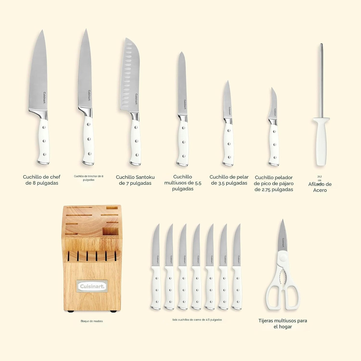 Cuisinart Juego de 15 cuchillos con bloque, acero inoxidable de alt...