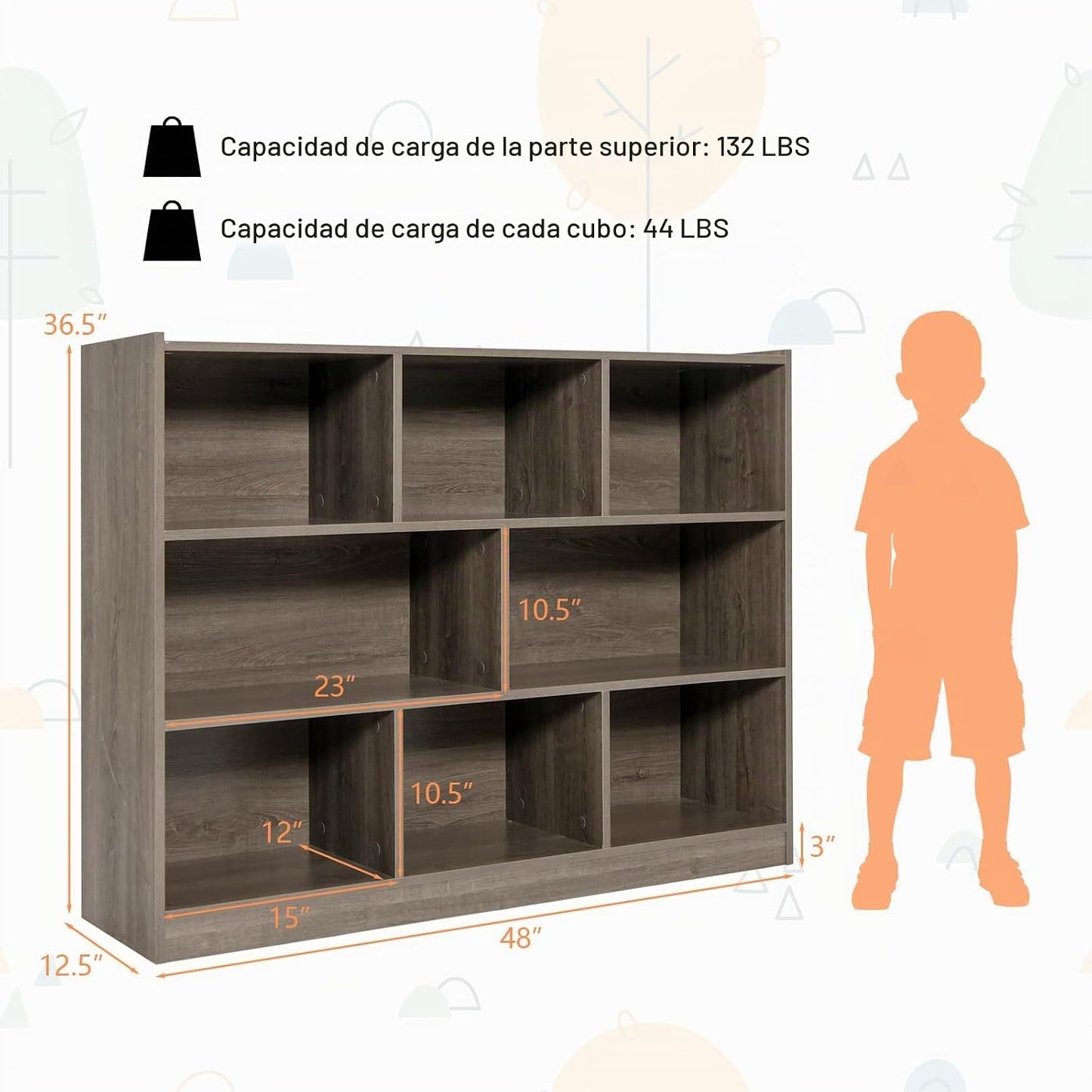 Costzon Estantería de 3 estantes para niños, organizador de almacen...