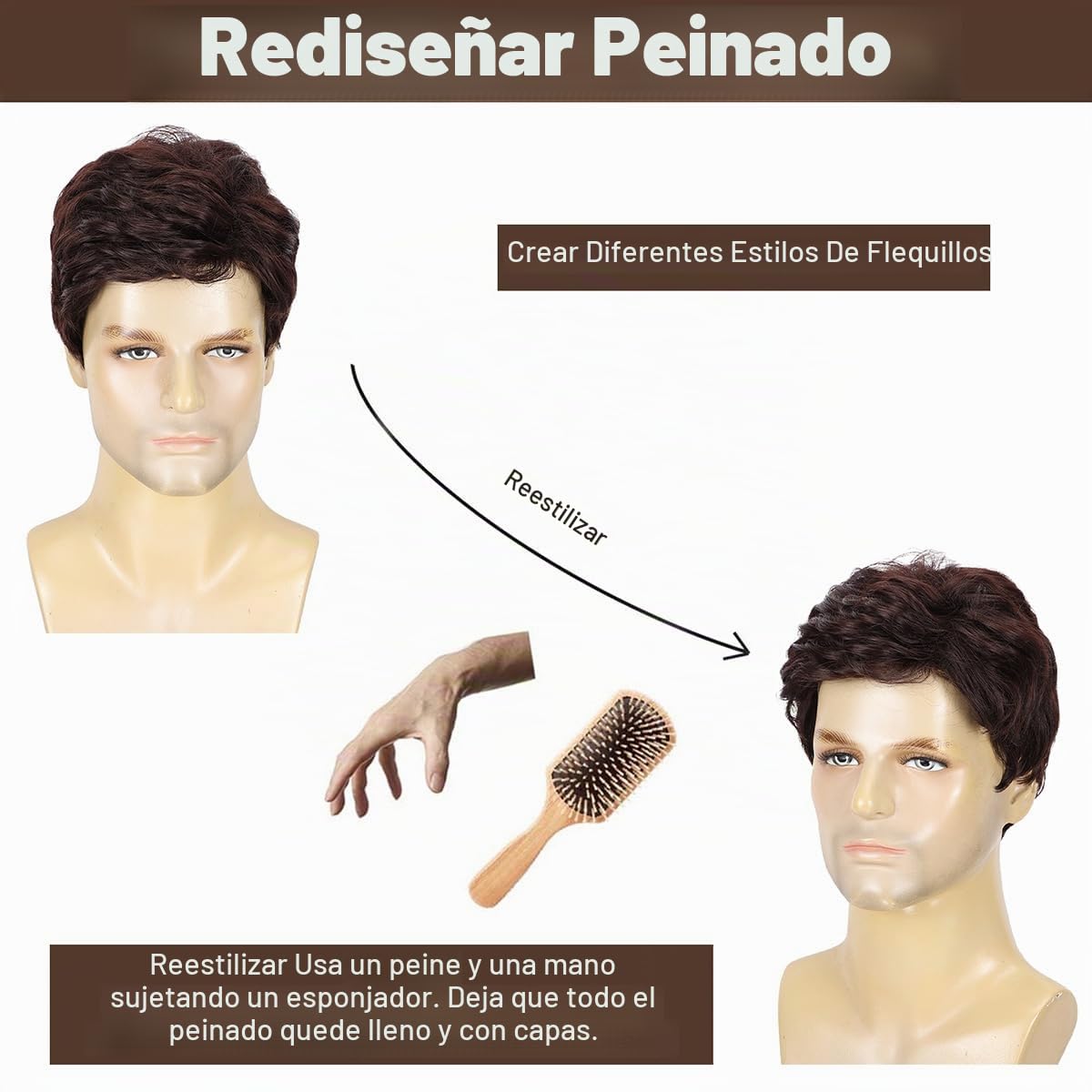 DDHAIR Peluca corta de color marrón para hombre, pelucas sintéticas...