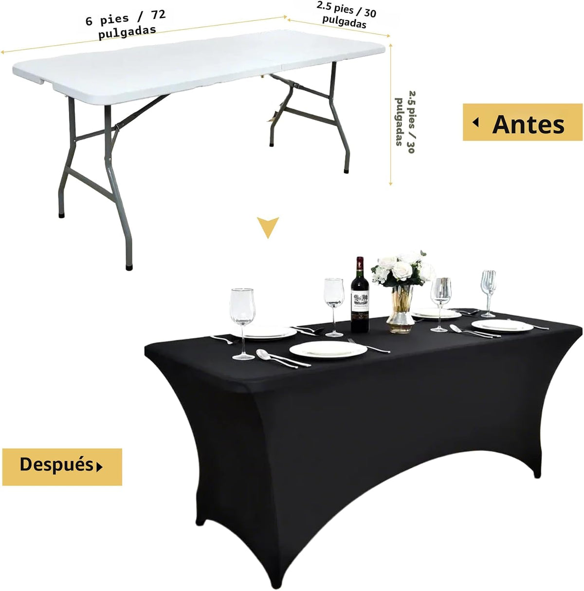ZarzaaSik Paquete de 2 Cubiertas de Mesa de Spandex Negro de 6 pies...