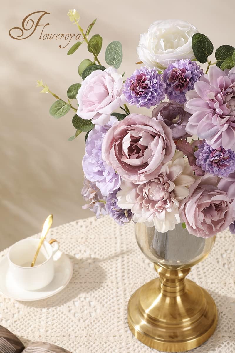 Floweroyal - Juego de flores artificiales moradas, flores de seda m...