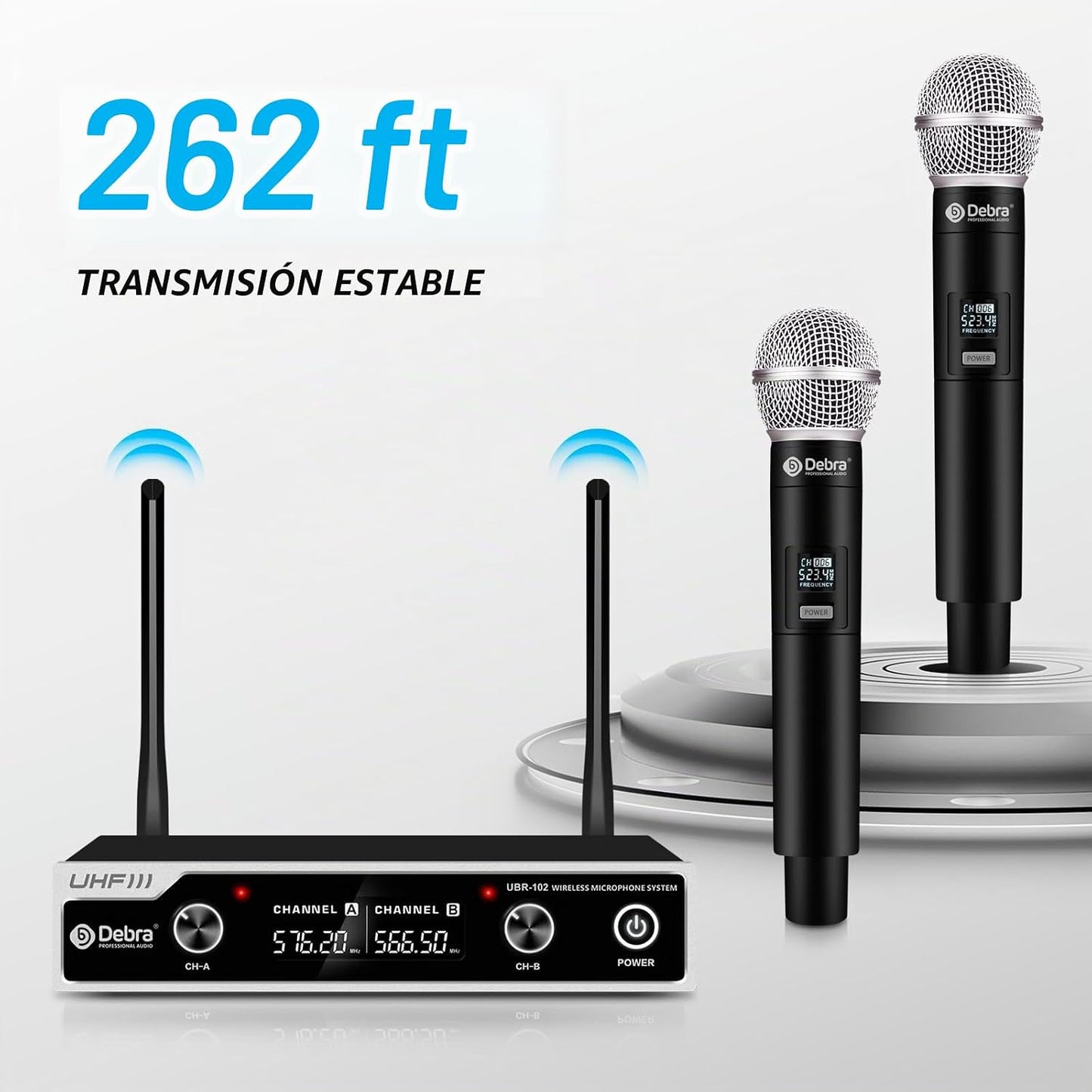D Debra Sistema de micrófono inalámbrico UHF UBR-102 con micrófonos...